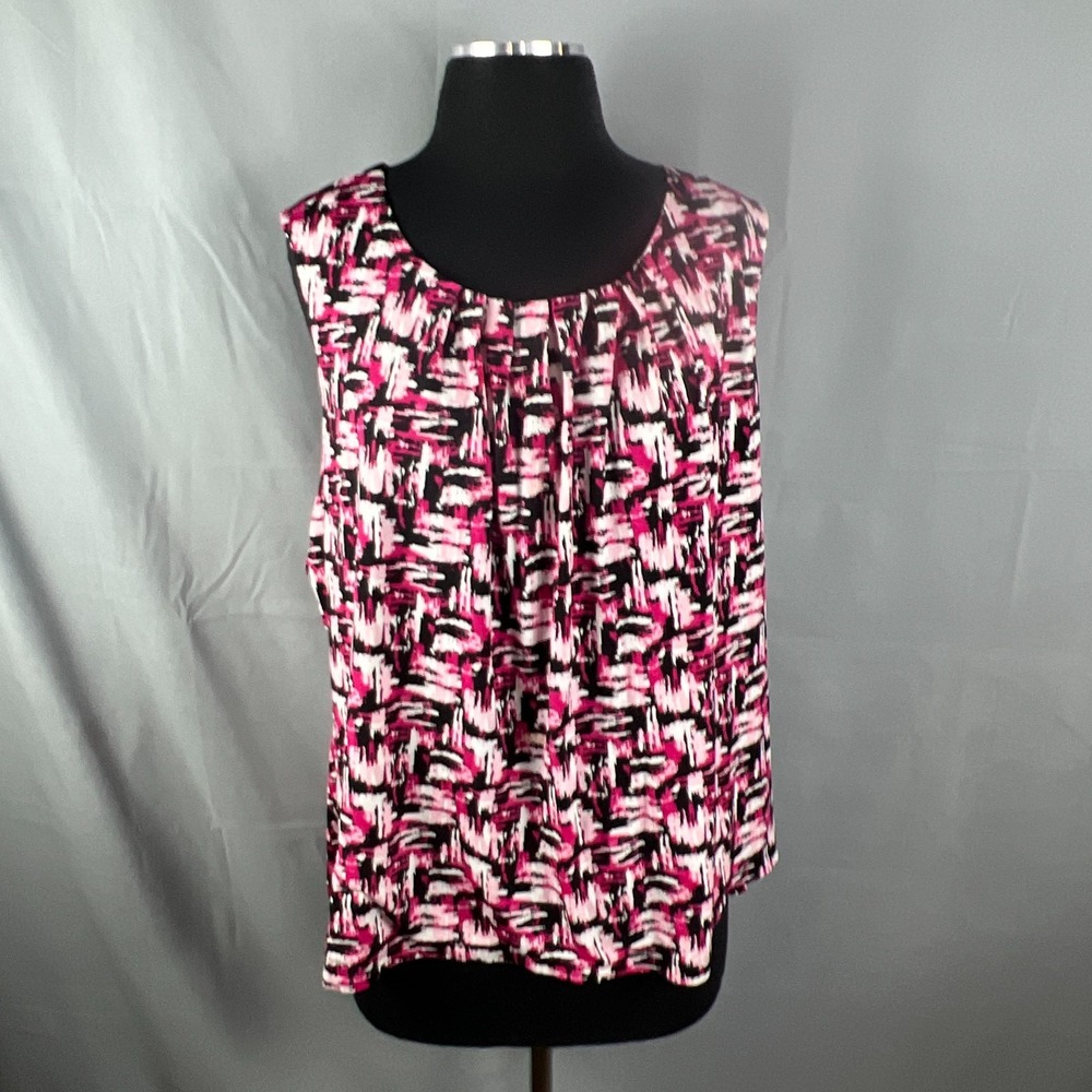 Jones Studio Separates Tank Top Women 20W Multicolor Abstract Pleated Scoop Neck